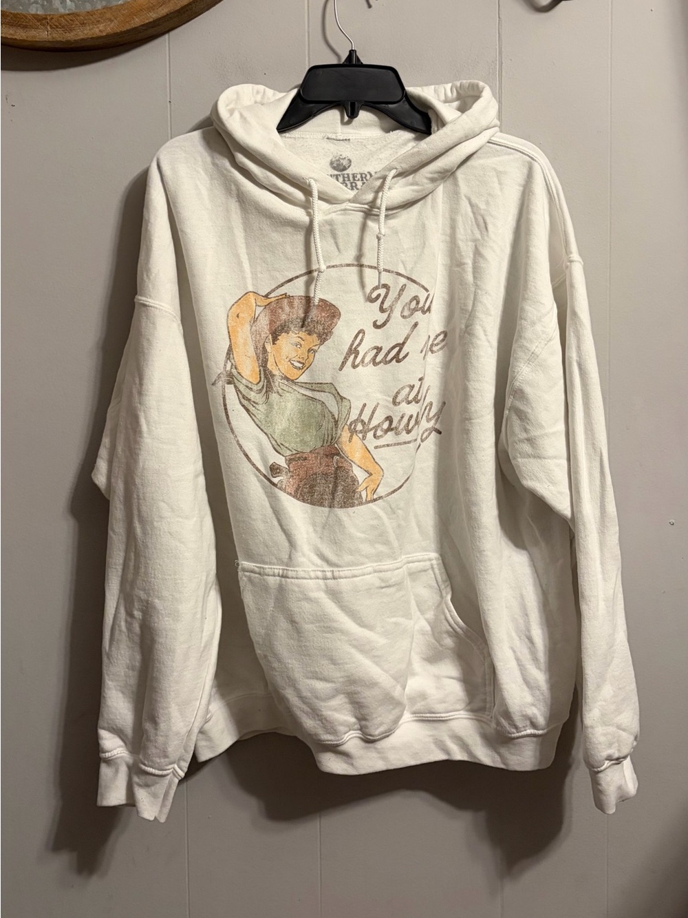 Vintage Graphic Cream Hooded Sweatshirt -
